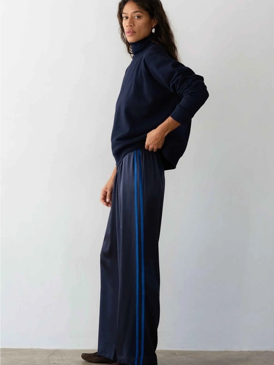 DONNI. Pants - DONNI. Navy Wide-Leg Track Pants with Blue Side Stripes